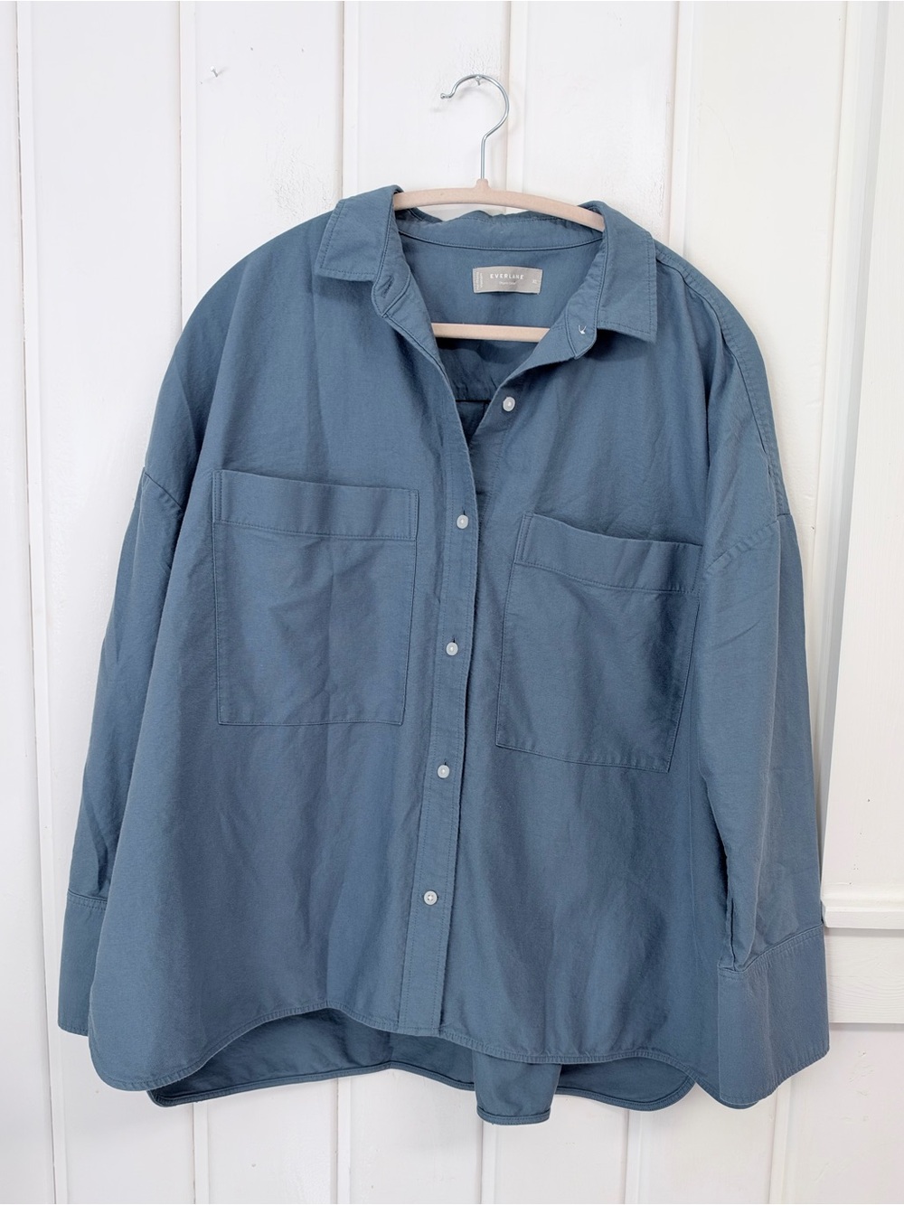 Everlane Organic Cotton Oversized Boxy Button Front Shirt Blue XL